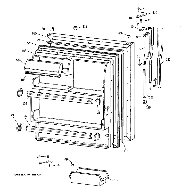 FRESH FOOD DOOR Diagram and Parts List for MTI18GIZFRWW  General Electric Refrigerator