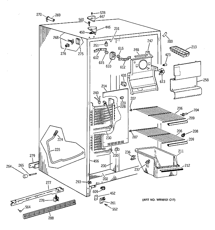 FREEZER SECTION Diagram and Parts List for MSX20GAZAAA  General Electric Refrigerator