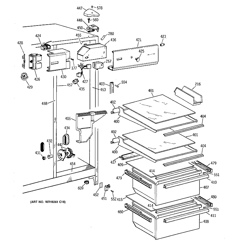 FRESH FOOD SECTION Diagram and Parts List for MSX20GAZAAA  General Electric Refrigerator
