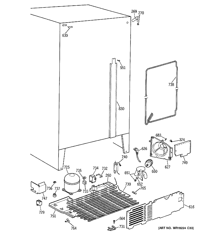 UNIT PARTS Diagram and Parts List for MSX20GAZAAA  General Electric Refrigerator