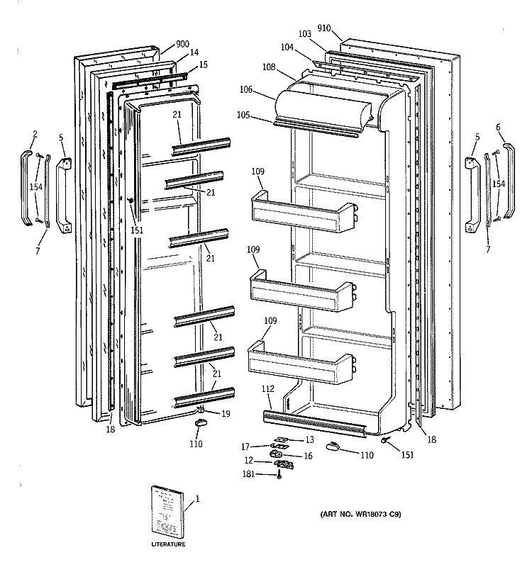 DOORS Diagram and Parts List for MSX22GAZAAA  General Electric Refrigerator