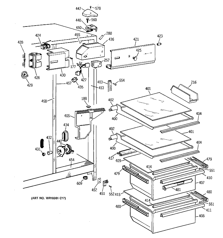 FRESH FOOD SECTION Diagram and Parts List for MSX22GAZAAA  General Electric Refrigerator