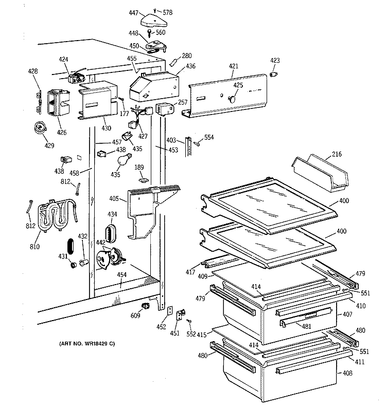 FRESH FOOD SECTION Diagram and Parts List for MSX25DRZAAA  General Electric Refrigerator