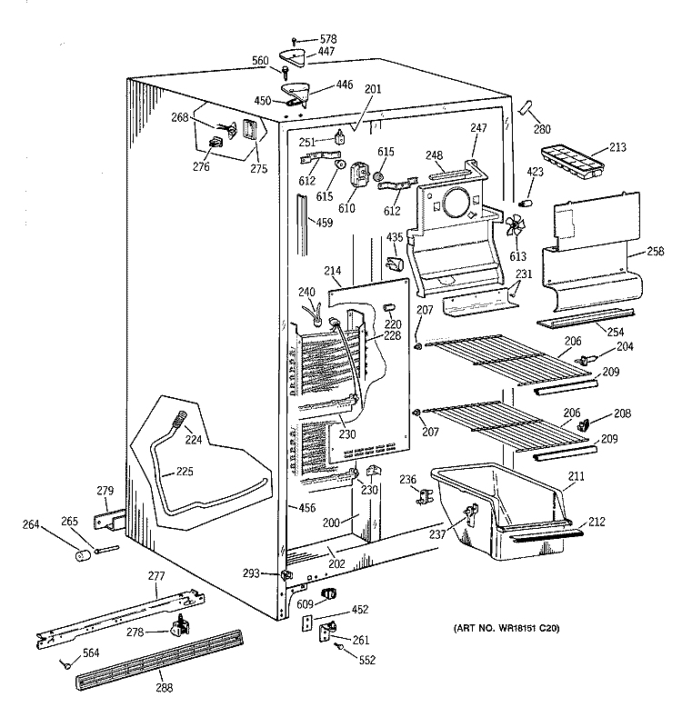 FREEZER SECTION Diagram and Parts List for MSK22GAZAAD  General Electric Refrigerator