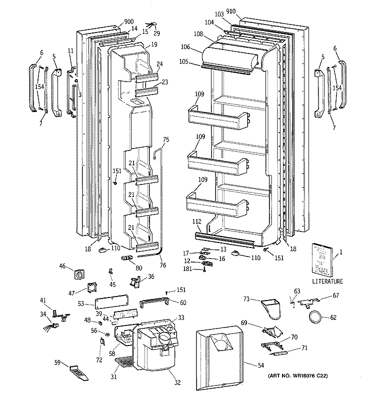 DOORS Diagram and Parts List for MSZ20BWZAWW  General Electric Refrigerator