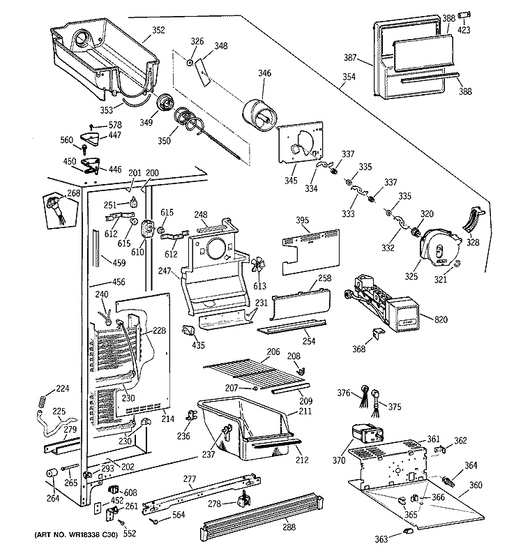 FREEZER SECTION Diagram and Parts List for MSZ20BWZAWW  General Electric Refrigerator