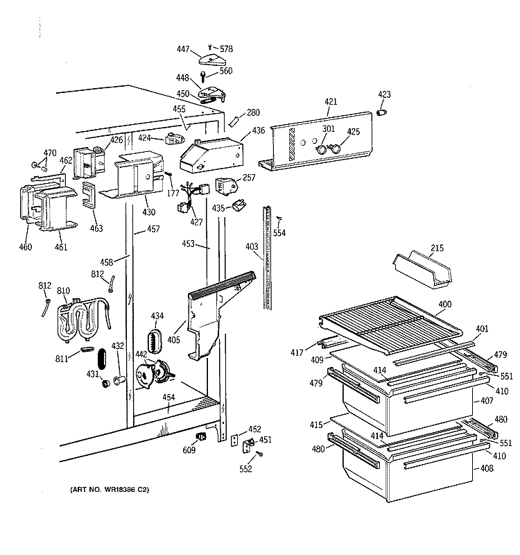 FRESH FOOD SECTION Diagram and Parts List for MSZ20BWZAWW  General Electric Refrigerator