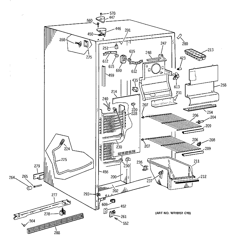 FREEZER SECTION Diagram and Parts List for MSZ20GAZAWW  General Electric Refrigerator