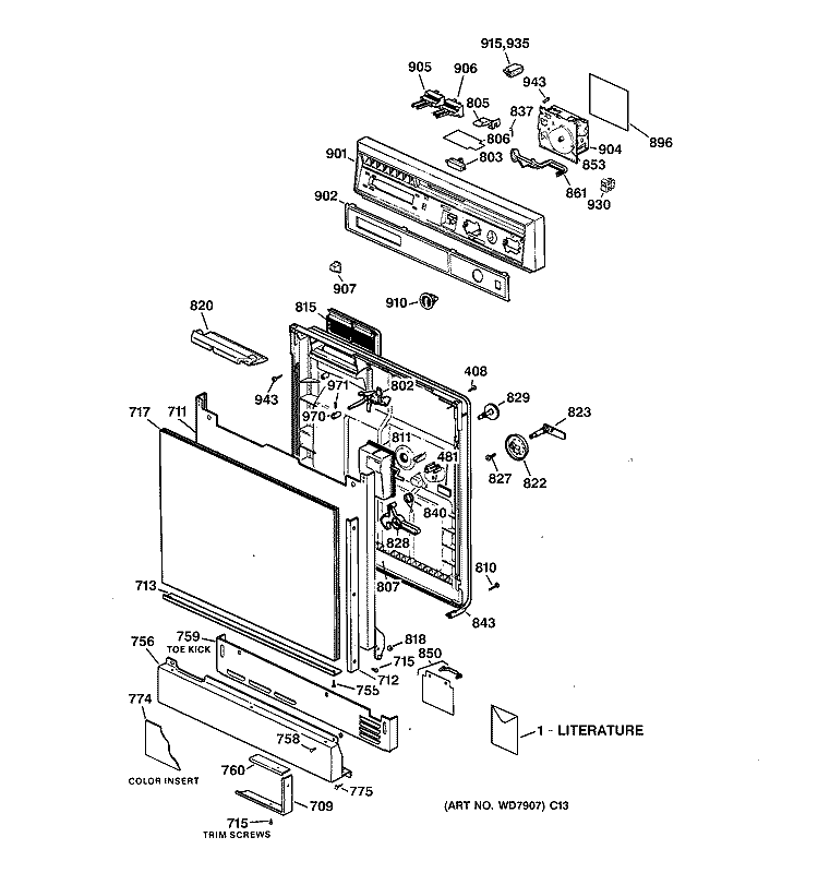 ESCUTCHEON & DOOR ASSEMBLY Diagram and Parts List for PSD300Y-72BA  General Electric Dishwasher
