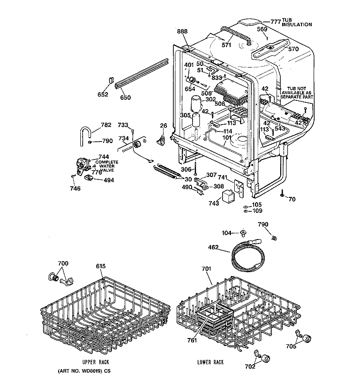 BODY PARTS Diagram and Parts List for PSD300Y-72BA  General Electric Dishwasher