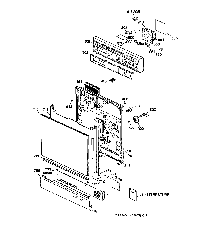 ESCUTCHEON & DOOR ASSEMBLY Diagram and Parts List for PSD100X-72WH  General Electric Dishwasher