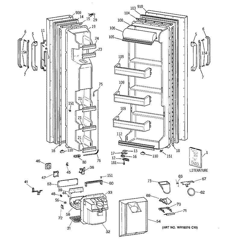 DOORS Diagram and Parts List for MRSC20KWXFWH  General Electric Refrigerator
