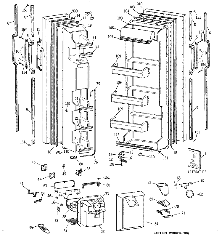 DOORS Diagram and Parts List for MSG20GWZBWW  General Electric Refrigerator