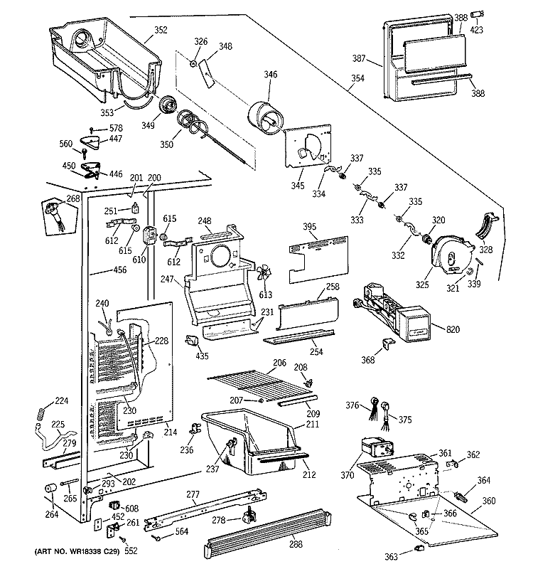 FREEZER SECTION Diagram and Parts List for MSG20GWZBWW  General Electric Refrigerator