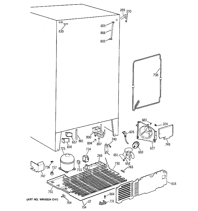 UNIT PARTS Diagram and Parts List for MSG20GWZBWW  General Electric Refrigerator