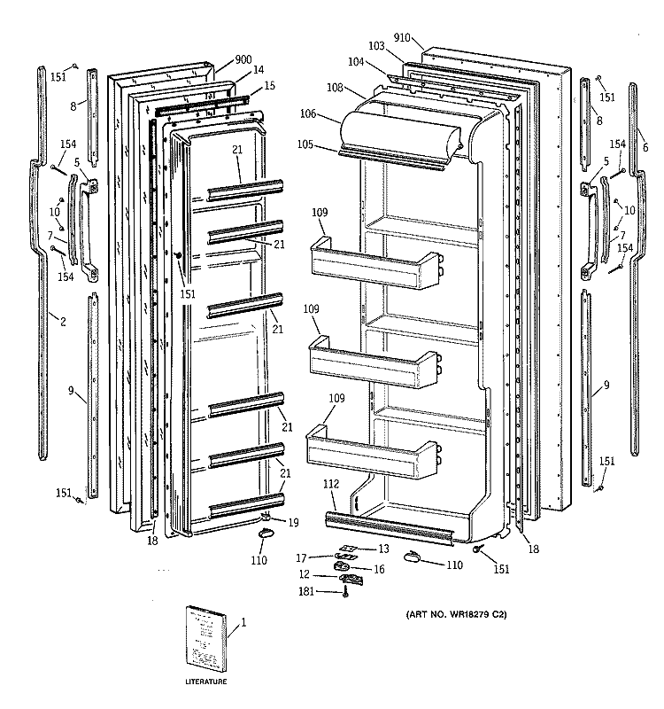 DOORS Diagram and Parts List for MSG22GAXFWW  General Electric Refrigerator