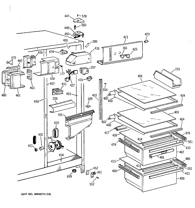 FRESH FOOD SECTION Diagram and Parts List for MSG22GAXFWW  General Electric Refrigerator