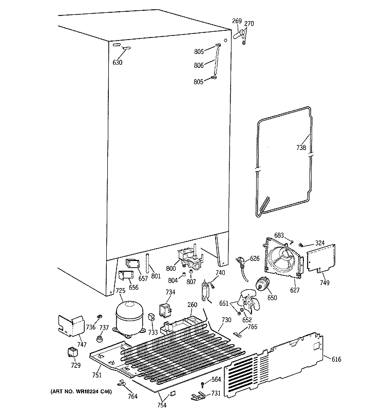 UNIT PARTS Diagram and Parts List for MSG25GRZBWW  General Electric Refrigerator