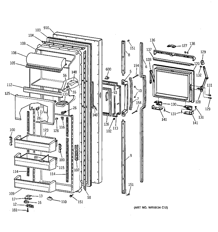 FRESH FOOD DOOR Diagram and Parts List for MSG27DHZBWW  General Electric Refrigerator