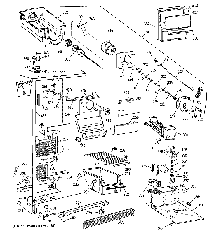 FREEZER SECTION Diagram and Parts List for MST25GRZBWW  General Electric Refrigerator