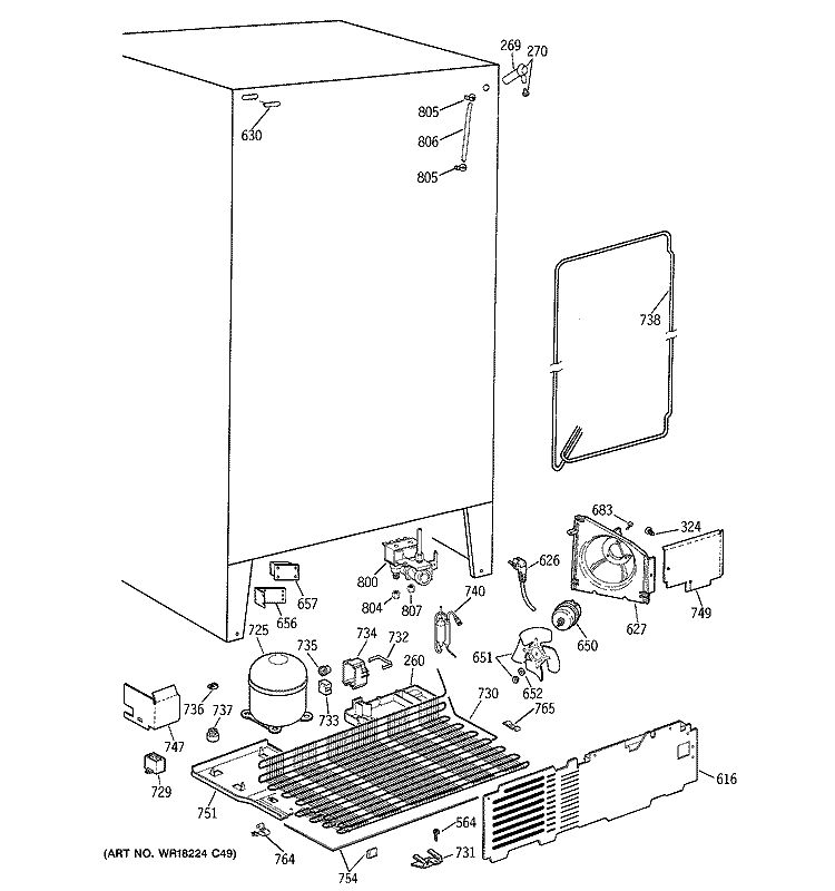 UNIT PARTS Diagram and Parts List for MST25GRZBWW  General Electric Refrigerator