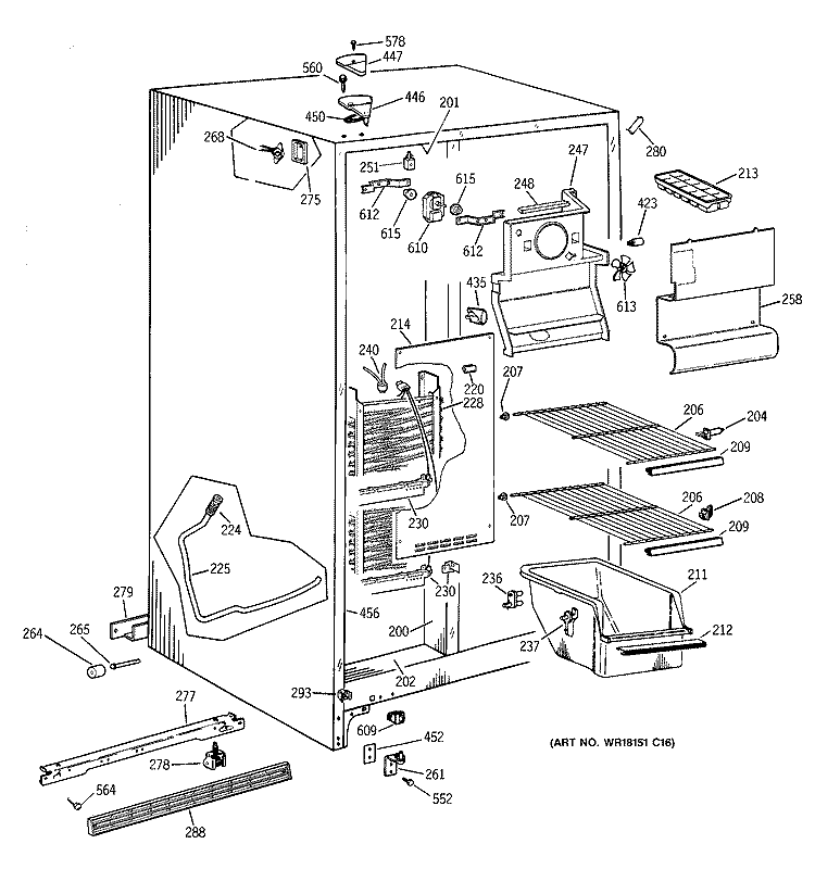 FREEZER SECTION Diagram and Parts List for MSX20BAXFAD  General Electric Refrigerator