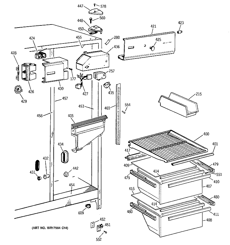 FRESH FOOD SECTION Diagram and Parts List for MSX20BAXFAD  General Electric Refrigerator