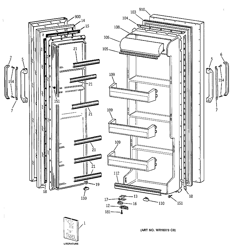 DOORS Diagram and Parts List for MSX20GAZBAA  General Electric Refrigerator