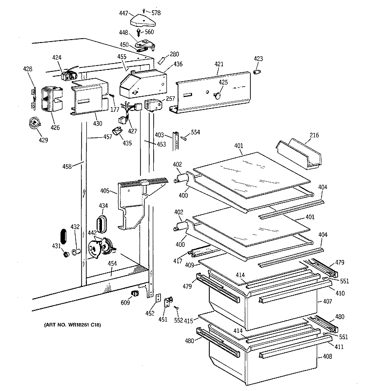 FRESH FOOD SECTION Diagram and Parts List for MSX20GAZBAA  General Electric Refrigerator