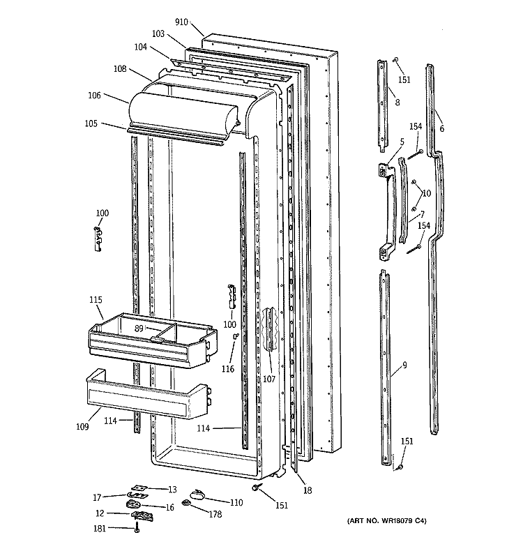 FRESH FOOD DOOR Diagram and Parts List for MSX27DRXFAA  General Electric Refrigerator