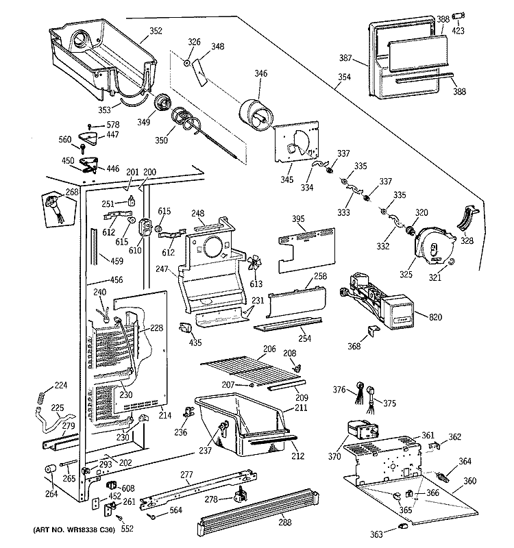 FREEZER SECTION Diagram and Parts List for MSZ20BWZBWW  General Electric Refrigerator