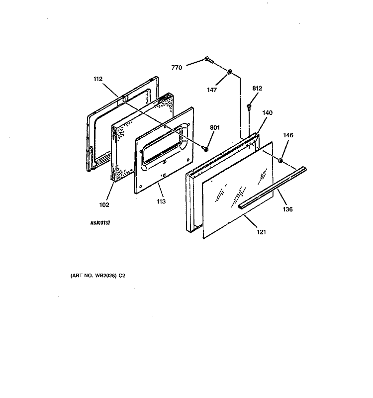 DOOR Diagram and Parts List for LEB116GT2AD  General Electric Range