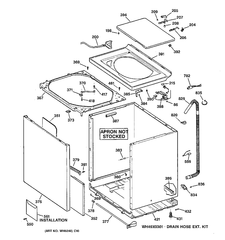 CABINET, COVER & FRONT PANEL Diagram and Parts List for YISR208DT6WW  General Electric Washer