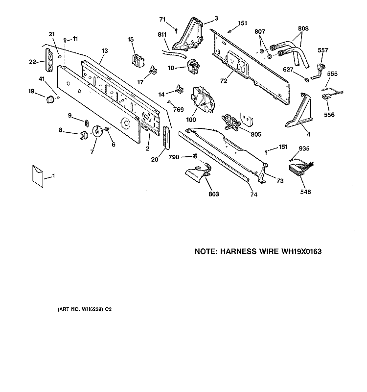 CONTROLS & BACKSPLASH Diagram and Parts List for YWSR2100T6WW  General Electric Washer
