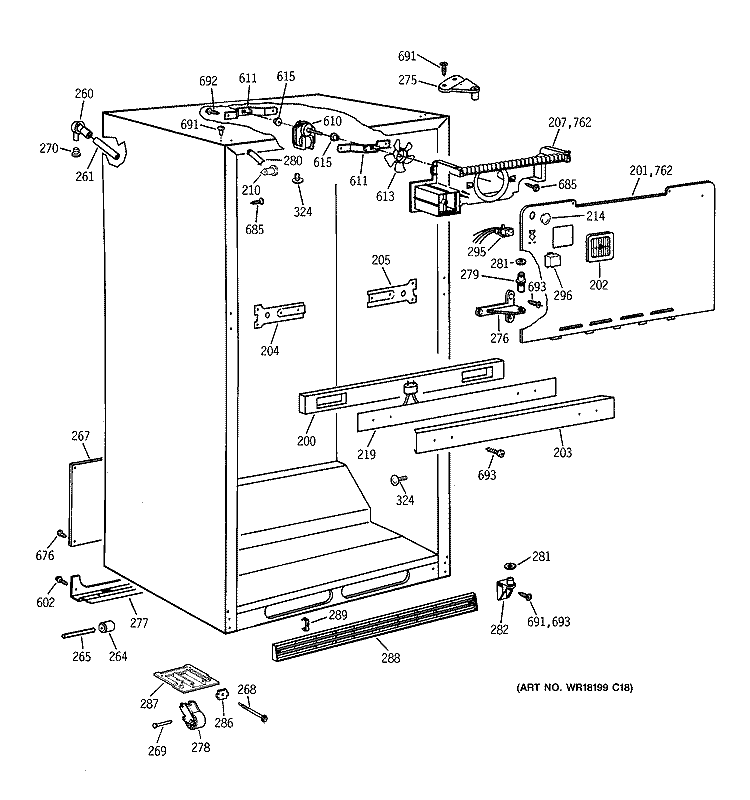 CABINET PARTS Diagram and Parts List for MTX21EAZHRWW  General Electric Refrigerator