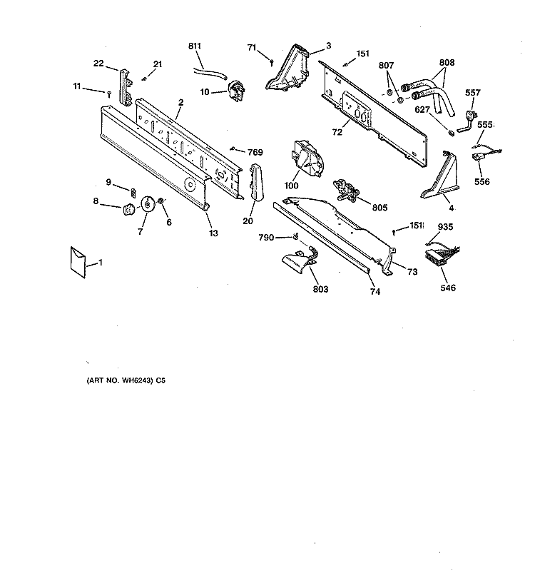 CONTROLS & BACKSPLASH Diagram and Parts List for YLXR1020T8WB  General Electric Washer