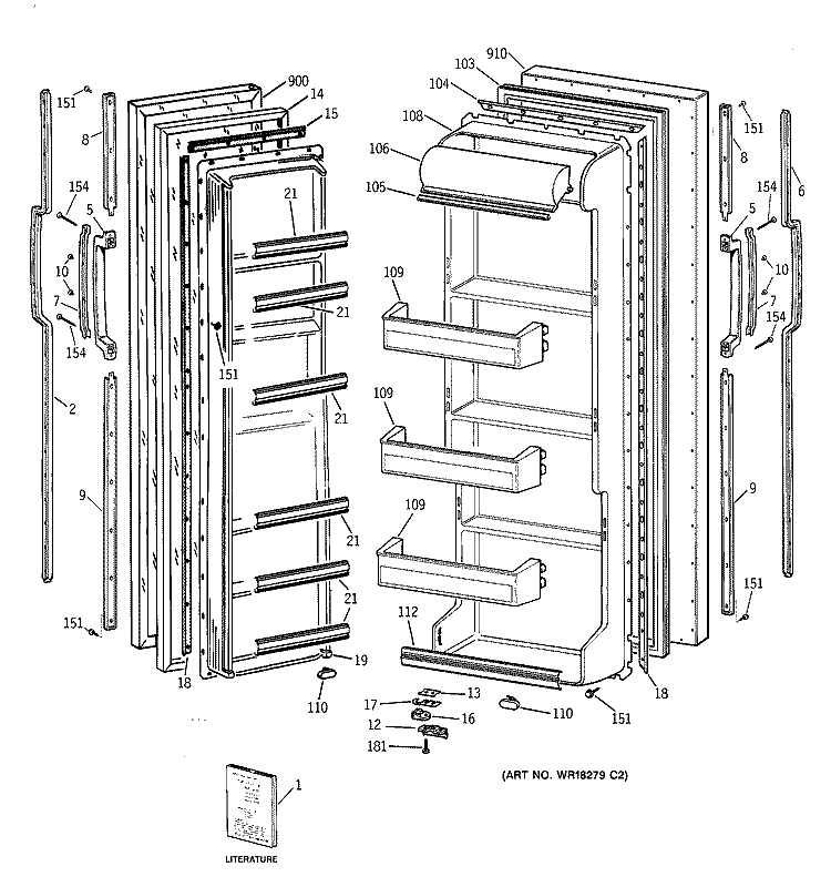 DOORS Diagram and Parts List for MSG22GAZBWW  General Electric Refrigerator