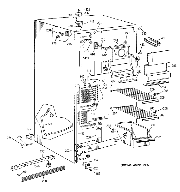 FREEZER SECTION Diagram and Parts List for MSG22GAZBWW  General Electric Refrigerator