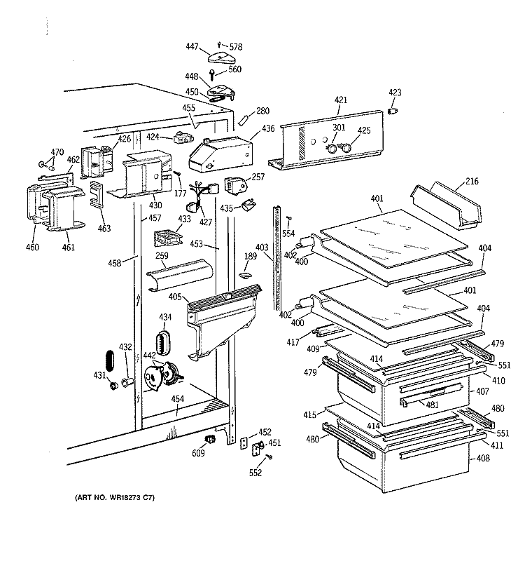 FRESH FOOD SECTION Diagram and Parts List for MSG22GAZBWW  General Electric Refrigerator