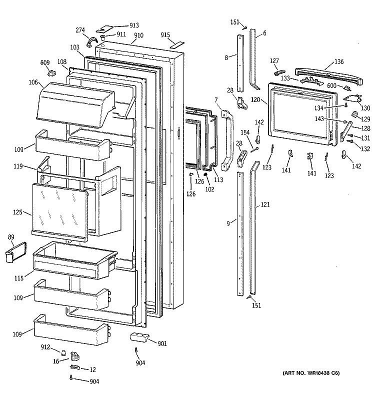 FRESH FOOD DOOR Diagram and Parts List for MSK28DHZDAA  General Electric Refrigerator
