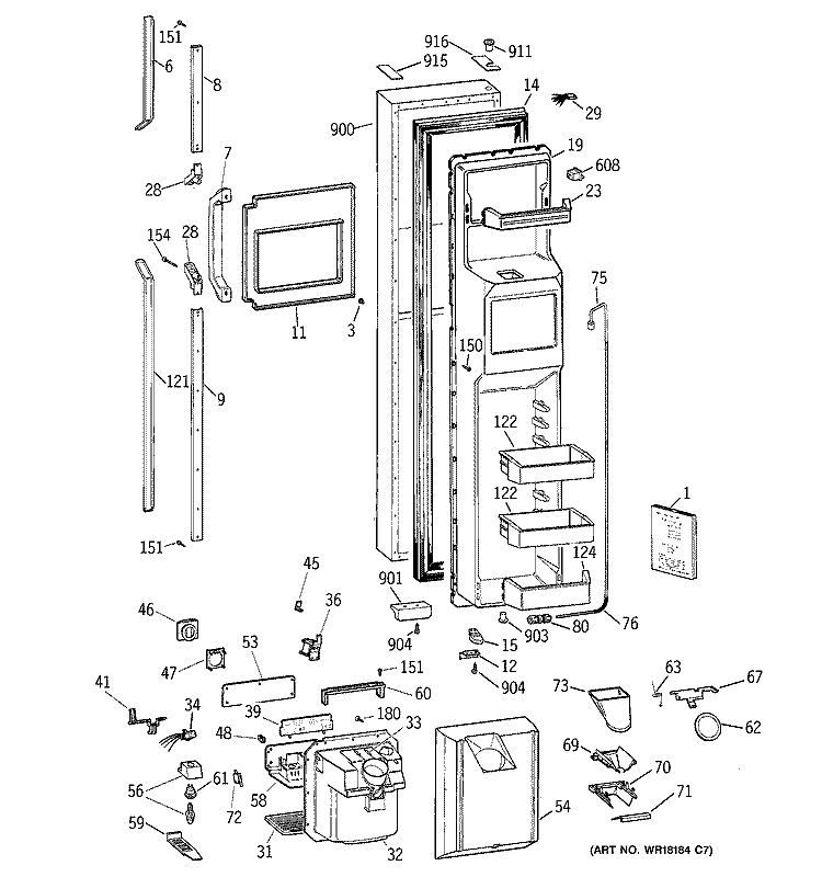 FREEZER DOOR Diagram and Parts List for MSK28DRZAAA  General Electric Refrigerator