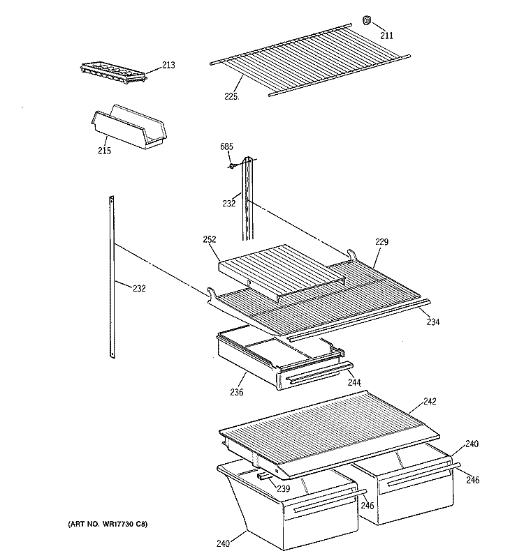SHELF PARTS Diagram and Parts List for MTX18EAZKRAA  General Electric Refrigerator