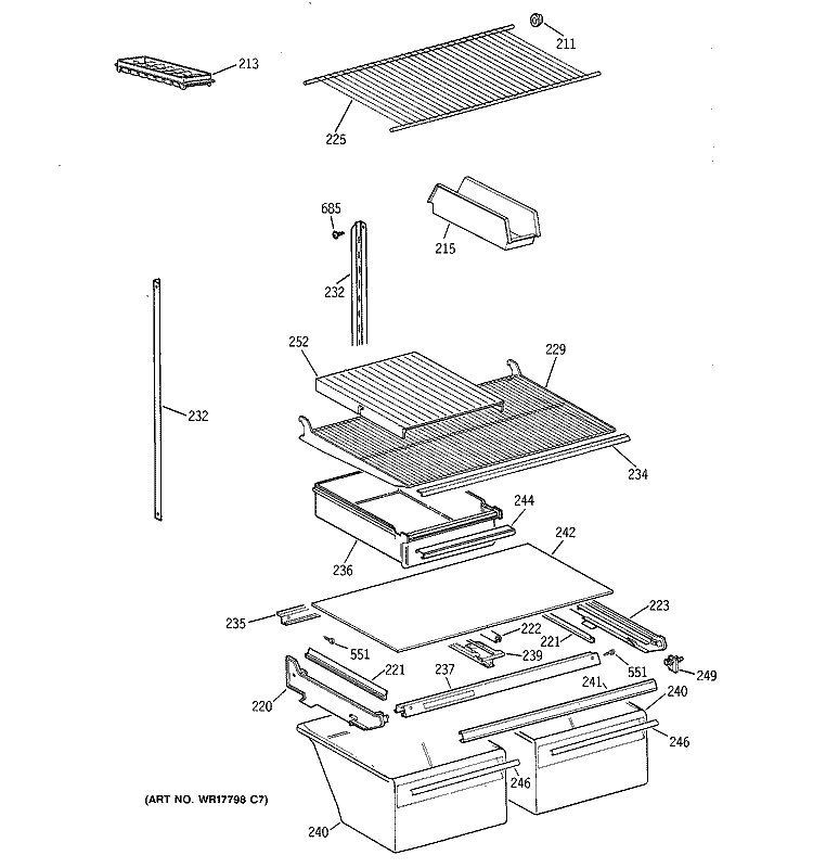 SHELF PARTS Diagram and Parts List for MTX21EABBRWW  General Electric Refrigerator