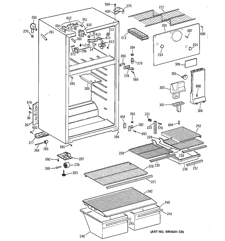 CABINET Diagram and Parts List for MTT16EAZFRAD  General Electric Refrigerator