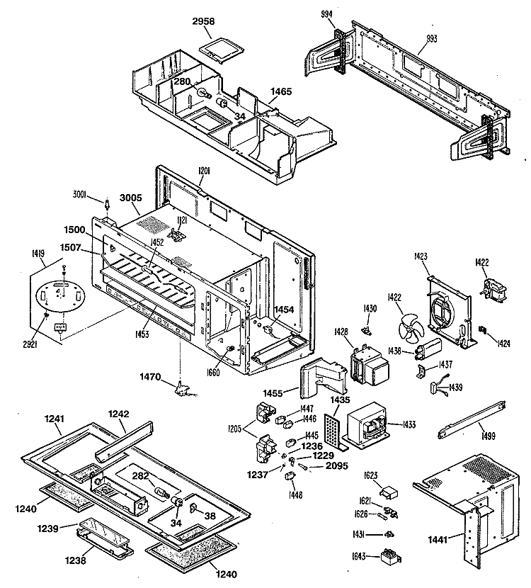 Section Diagram and Parts List for JVM141K03  General Electric Microwave