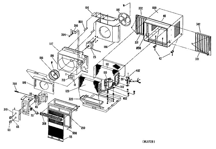 Section Diagram and Parts List for ASV08AAM1  General Electric Air Conditioner