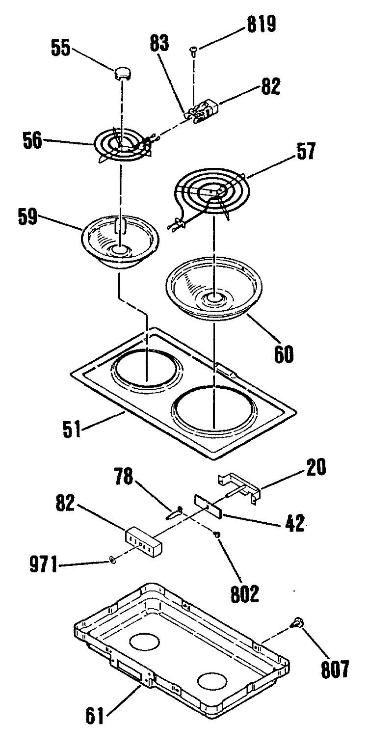 Section Diagram and Parts List for JXGC5101  General Electric Cooktop