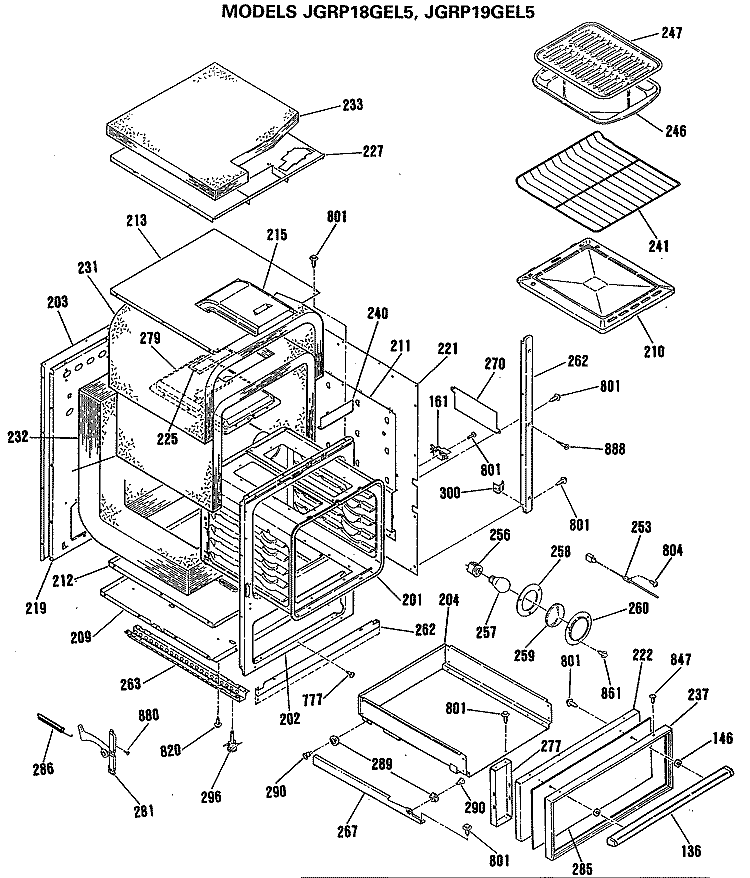 Section Diagram and Parts List for JGRP19GEL5  General Electric Range