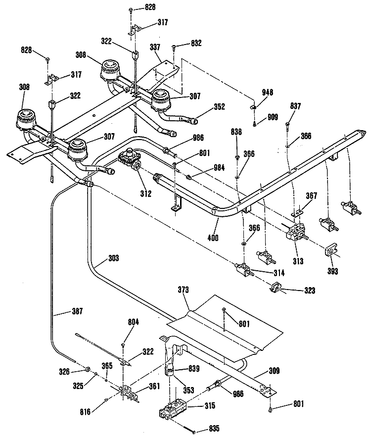 Section Diagram and Parts List for JGBS15EK8  General Electric Range