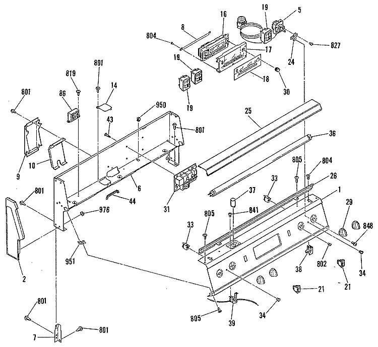 Section Diagram and Parts List for JB553GM2  General Electric Range